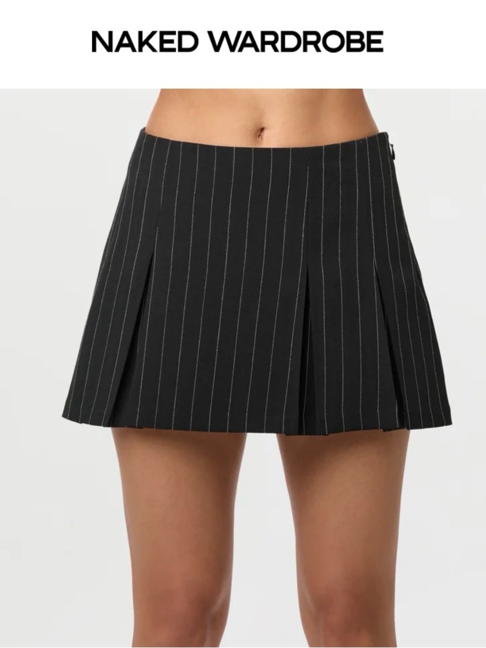 Naked wardrobe black pinstripe suiting pleated mini skirt nwt XL